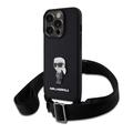 iPhone 15 Pro Karl Lagerfeld Saffiano Saffiano Crossbody Metal Ikonik Case - Negru
