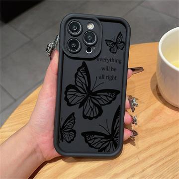 iPhone 15 Pro Max Husă TPU cu imprimeu de fluturi - Negru