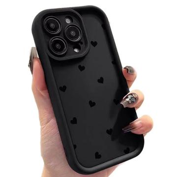 iPhone 15 Pro Max Husă TPU rezistentă la șocuri cu model de inimă și margini ridicate - negru