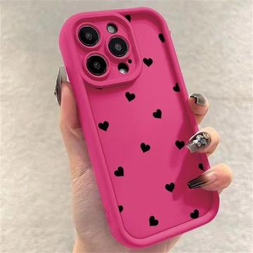 iPhone 15 Pro Max Husă TPU rezistentă la șocuri cu model de inimă și margini ridicate - Roz Intens
