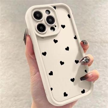 iPhone 15 Pro Max Husă TPU rezistentă la șocuri cu model de inimă și margini ridicate - alb