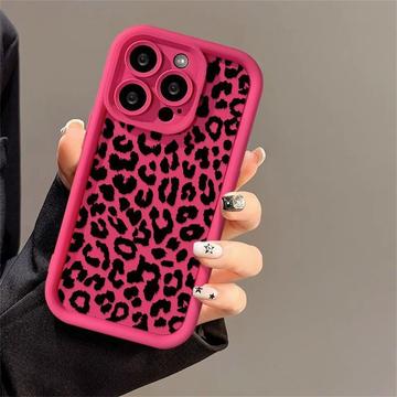 iPhone 15 Pro Max Husă TPU cu imprimare de leopard - roz aprins