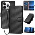 iPhone 15 Pro Max Husă portofel premium cu curea - fibra de carbon textură