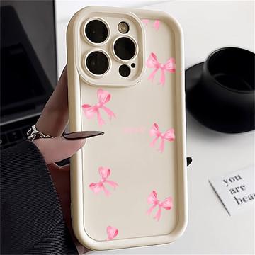Husă TPU rezistentă la șocuri iPhone 15 Pro Max cu margini ridicate - alb / fundă