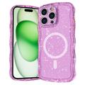 Husă MagSafe iPhone 15 Pro Wave-Edge Laser Glitter - roz translucid