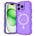 Husă MagSafe iPhone 15 Pro Wave-Edge Laser Glitter - Violet translucid