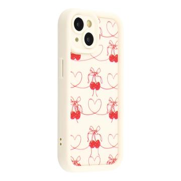 Husă TPU rezistentă la șocuri iPhone 15 cu margini ridicate - Alb / Cireșe cu fundiță