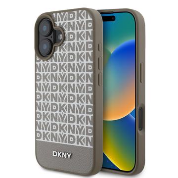 Husă iPhone 16 DKNY Repeat Pattern Bottom Stripe - Compatibil MagSafe - maro