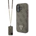 Husă iPhone 16 cu Curea Crossbody - Guess 4G Strass Triangle Metal Logo - Maro
