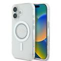 Husă iPhone 16 Guess IML Rhinestones Ring - compatibil MagSafe - alb