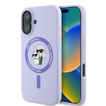 Husă MagSafe din silicon lichid iPhone 16 Karl Lagerfeld Karl and Choupette - Violet
