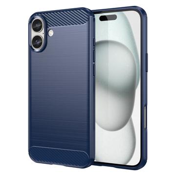 Husă TPU Brushed iPhone 16 Plus - Fibră de Carbon - Albastru
