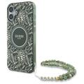 Husă cu curea din perle iPhone 16 Plus Guess IML Flowers Allover Electro - compatibil MagSafe - Verde