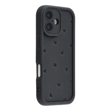 iPhone 16 Plus Husă TPU rezistentă la șocuri cu model de inimă și margini ridicate - negru