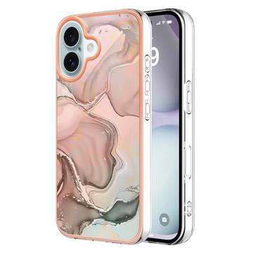 Husă TPU iPhone 16 Plus - Model de Marmură IMD Galvanizat - Roz