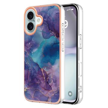 Husă TPU iPhone 16 Plus - Model de Marmură IMD Galvanizat - Violet