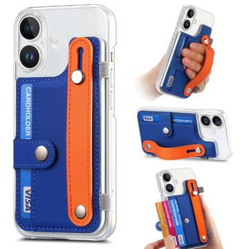 Husă din plastic CY1 pentru iPhone 16 Plus - slot pentru carduri, brățară, suport pentru încheietură - albastru închis