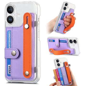 Husă din plastic CY1 pentru iPhone 16 Plus - slot pentru carduri, brățară, suport pentru încheietură - Violet