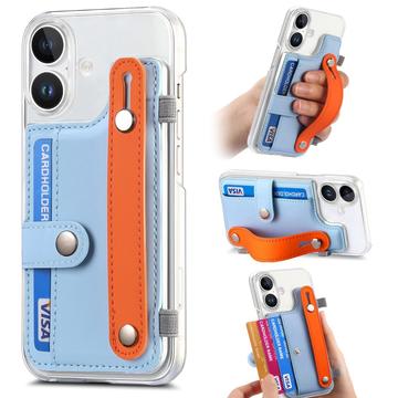 Husă din plastic CY1 pentru iPhone 16 Plus - slot pentru carduri, brățară, suport pentru încheietura mâinii - Albastru cer