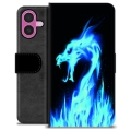 Husă Portofel Premium - iPhone 16 Plus - Dragon din Foc Albastru
