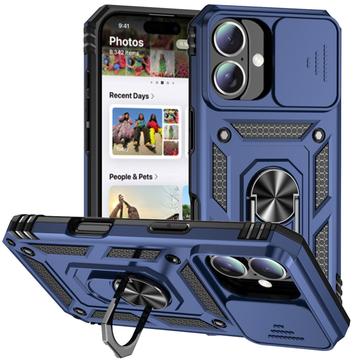 Husă Hibridă iPhone 16 Plus cu Inel Rotativ cu Ecran pentru Cameră - Albastru