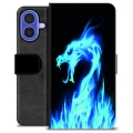 Husă Portofel Premium - iPhone 16 - Dragon din Foc Albastru