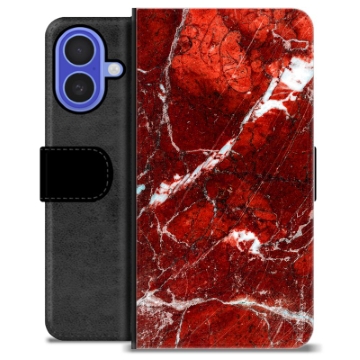 Husă Portofel Premium - iPhone 16 - Marmură Roșie