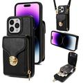 Husă iPhone 16 Pro Totul într-unul cu portofel și curea - negru