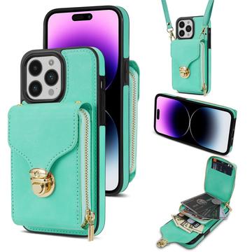 Husă iPhone 16 Pro Totul într-unul cu portofel și curea - Mentă