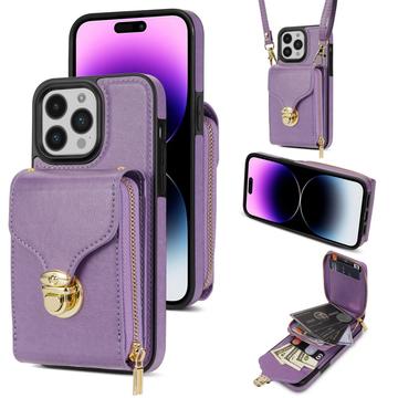 Husă iPhone 16 Pro Totul într-unul cu portofel și curea - Violet