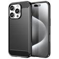 Husă TPU Brushed iPhone 16 Pro - Fibră de Carbon - Negru