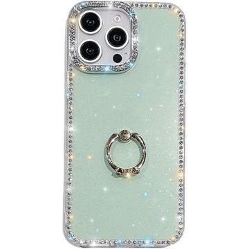 Husă hibridă cu suport pentru inel iPhone 16 Pro CrystalGlow - verde