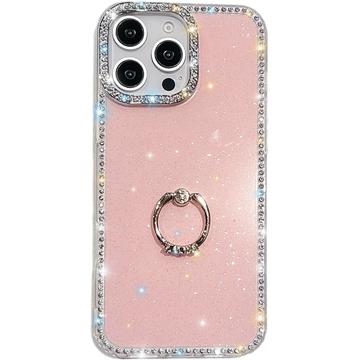 Husă hibridă cu suport pentru inel iPhone 16 Pro CrystalGlow - roz