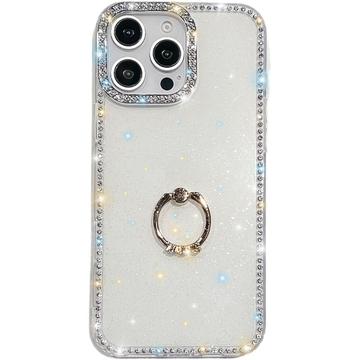 Husă hibridă cu suport pentru inel iPhone 16 Pro CrystalGlow - Alb