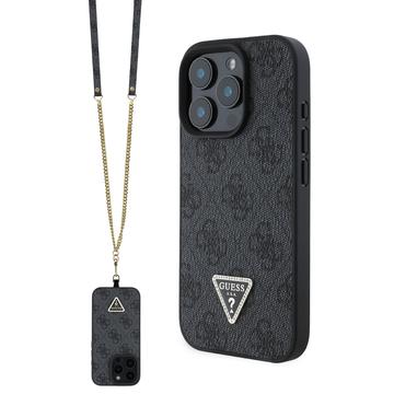 Husă iPhone 16 Pro cu Curea Crossbody - Guess 4G Strass Triangle Metal Logo