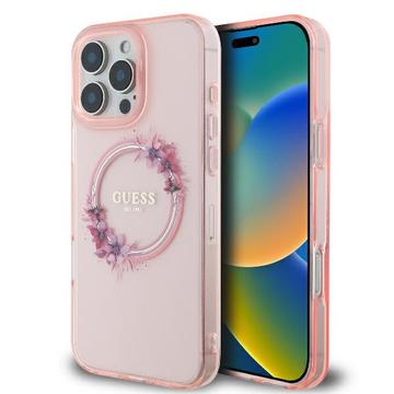 Husă iPhone 16 Pro Guess IML Flowers Wreath - compatibil MagSafe