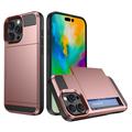 Husă Hibridă cu Suport pentru Card Slide iPhone 16 Pro - Auriu Roze