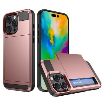Husă Hibridă cu Suport pentru Card Slide iPhone 16 Pro - Auriu Roze