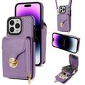 Husă iPhone 16 Pro Max Totul într-unul cu portofel și curea - Violet