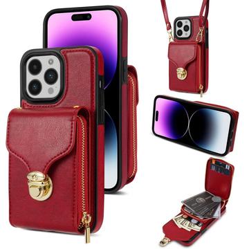 Husă iPhone 16 Pro Max Totul într-unul cu portofel și curea - Roșu