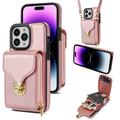 Husă iPhone 16 Pro Max Totul într-unul cu portofel și curea - Auriu Roze