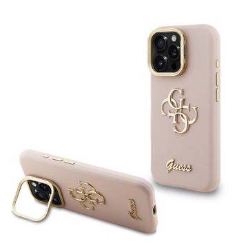 Husă cadru cameră cu suport iPhone 16 Pro Max Guess Grained 4G Logo - Roz