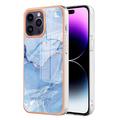 Husă TPU iPhone 16 Pro Max - Model de Marmură IMD Galvanizat - Albastru