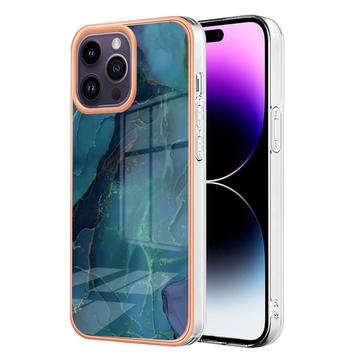 Husă TPU iPhone 16 Pro Max - Model de Marmură IMD Galvanizat - Verde