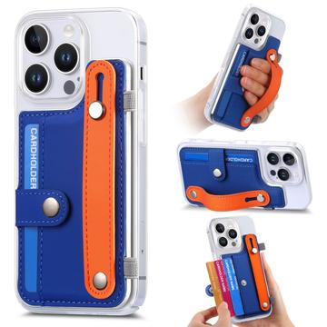 Husă din plastic CY1 pentru iPhone 16 Pro Max - slot pentru carduri, brățară, suport pentru încheietură - albastru închis