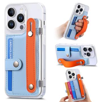Husă din plastic CY1 pentru iPhone 16 Pro Max - slot pentru carduri, brățară, suport pentru încheietura mâinii - Albastru cer