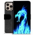 Husă Portofel Premium - iPhone 16 Pro Max - Dragon din Foc Albastru