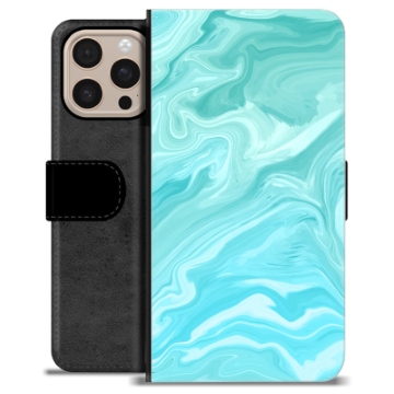 Husă Portofel Premium - iPhone 16 Pro Max - Marmură Albastră