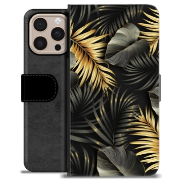 Husă Portofel Premium - iPhone 16 Pro Max - Frunze Aurii