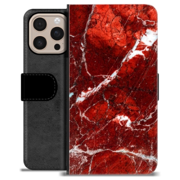 Husă Portofel Premium - iPhone 16 Pro Max - Marmură Roșie